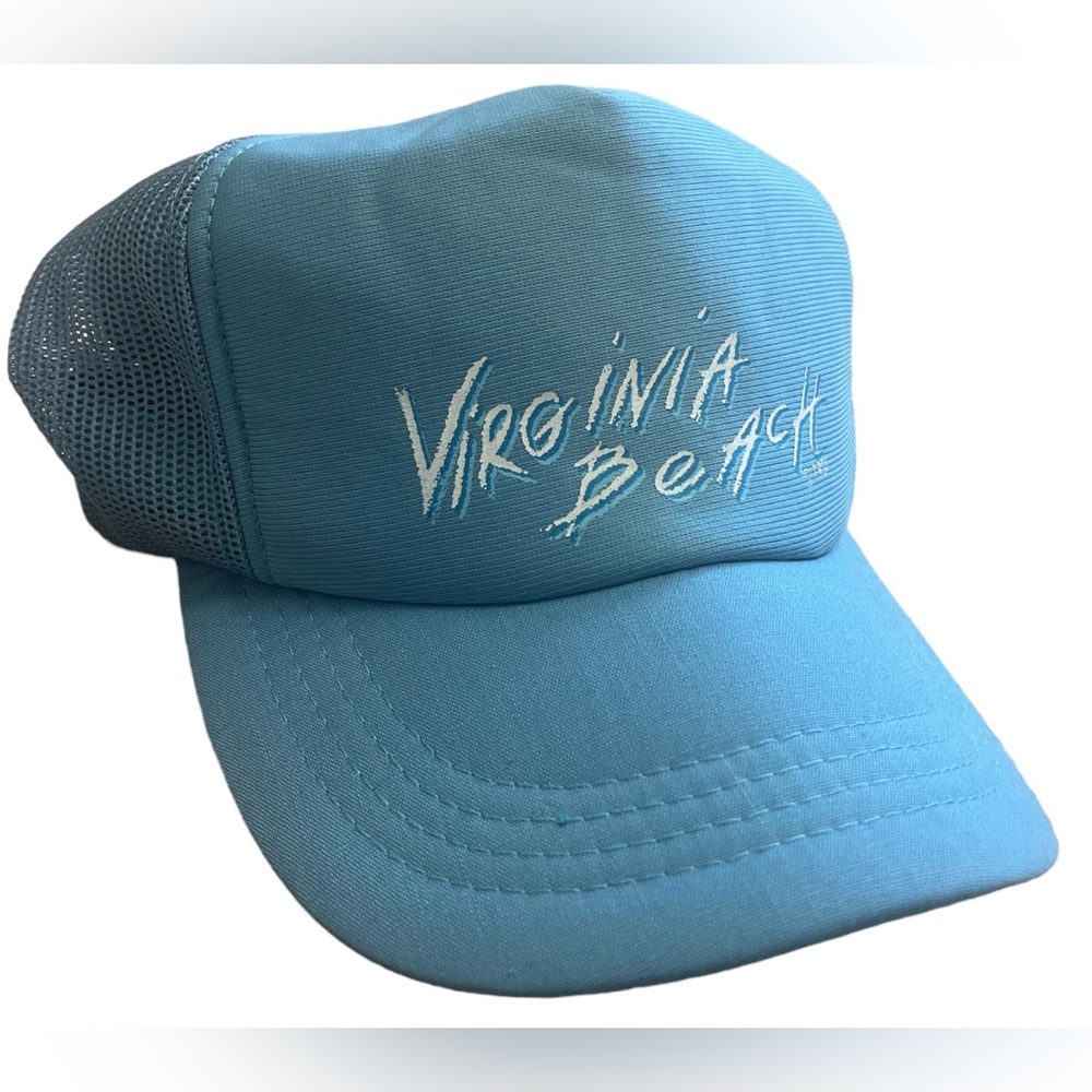 Vintage Virginia Beach VA SnapBack Trucker Hat 1980s Carolina Blue Mesh Unisex